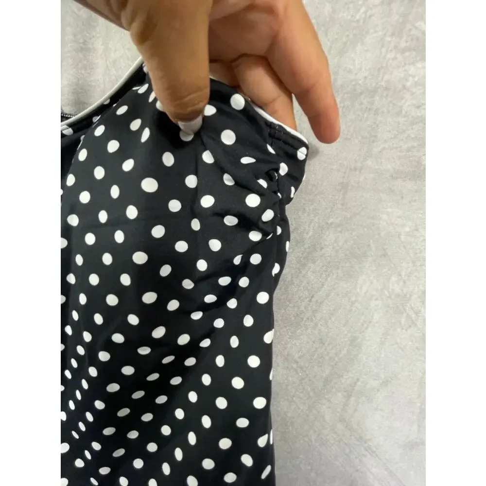 Lands' end women's polka dot tankini size 2 top navy white swimwear scoop neck